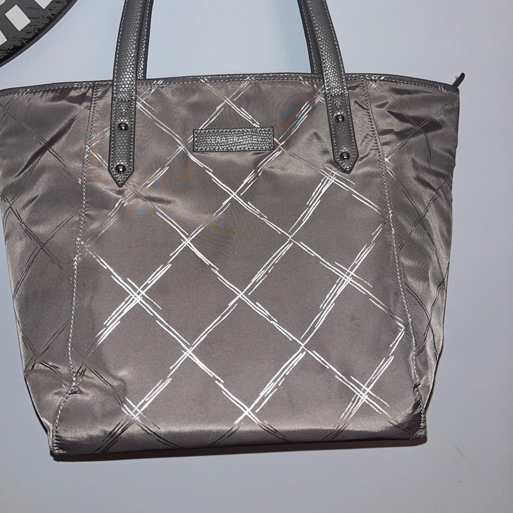 Vera Bradley gray and silver zipper tote bag